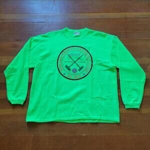 Vtg 90s GUESS JEANS Narragansett Croquet Club Neon Sweatshirt L/ XL USA NWOT